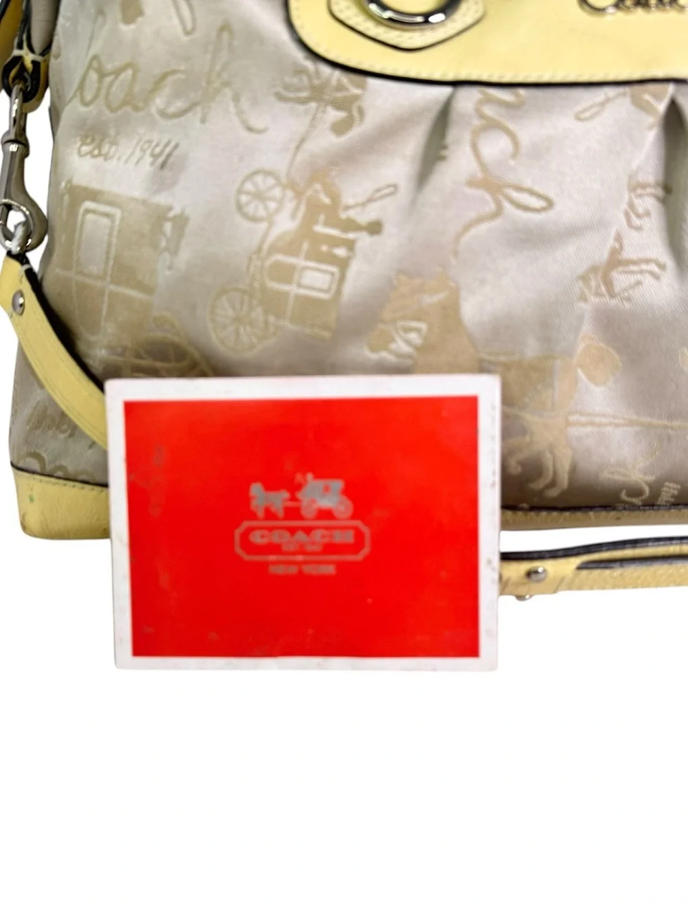 Coach Beige & Yellow Ashley Signature Horse & Carraige Satchel